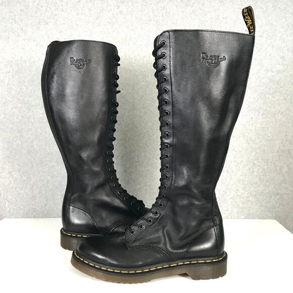Dr Martens 1B60 Boots Womens US 9 Black Leather 20 Eye Knee High Lace Up EU 41 - Picture 2 of 16